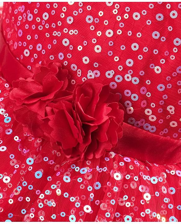 Babyhug Sleeveless Sequined Party Frock with Corsage - Red