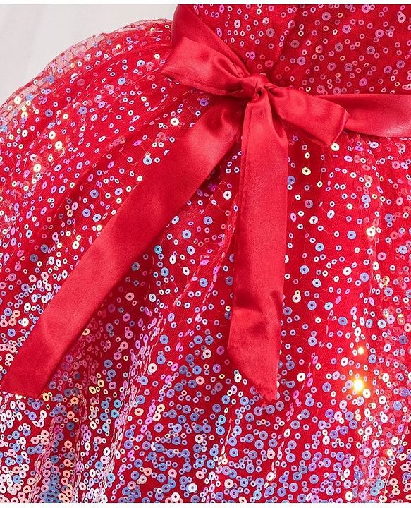 Babyhug Sleeveless Sequined Party Frock with Corsage - Red