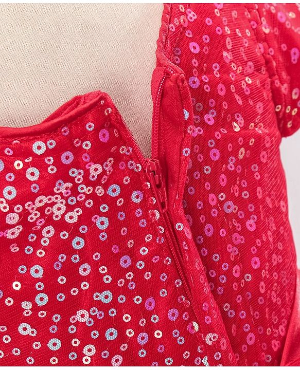 Babyhug Sleeveless Sequined Party Frock with Corsage - Red