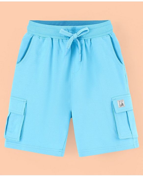 Pine Kids Cotton Knit Knee Length Solid Short - Turquoise Blue
