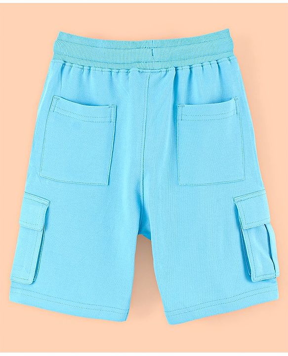 Pine Kids Cotton Knit Knee Length Solid Short - Turquoise Blue