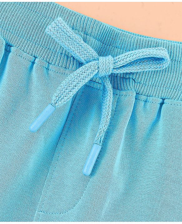 Pine Kids Cotton Knit Knee Length Solid Short - Turquoise Blue
