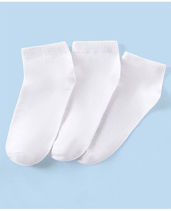 Pine Kids Ankle Length Anti Microbial Bio Washed Socks Pack Of 3 - White