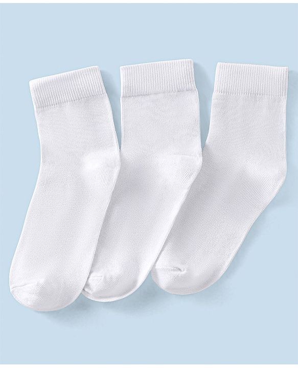 Pine Kids Solid Ankle Length Socks Pack of 3 - Snow White