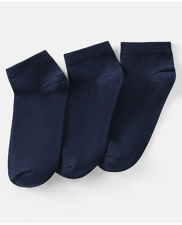 Pine Kids Solid Ankle Length Socks Pack of 3 - Navy Peony