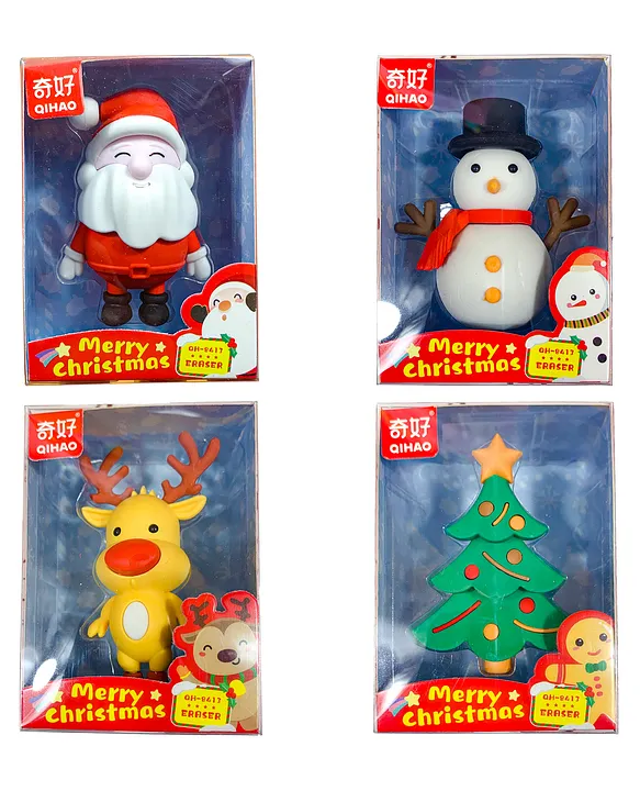 WISHKEY Christmas Theme Pencil Eraser for School Children Cute Erasers for  Kids Different Shapes Soft NonDust Stationary Puzzle Erasers Best Christmas  Gifts for Kids Pack of 4 (Colour May Vary) Online in