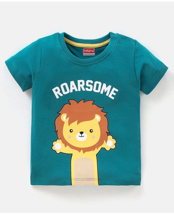 Babyhug 100% Cotton Single Jersey Half Sleeves T-Shirt & Shorts Set Lion Print - Green & Yellow