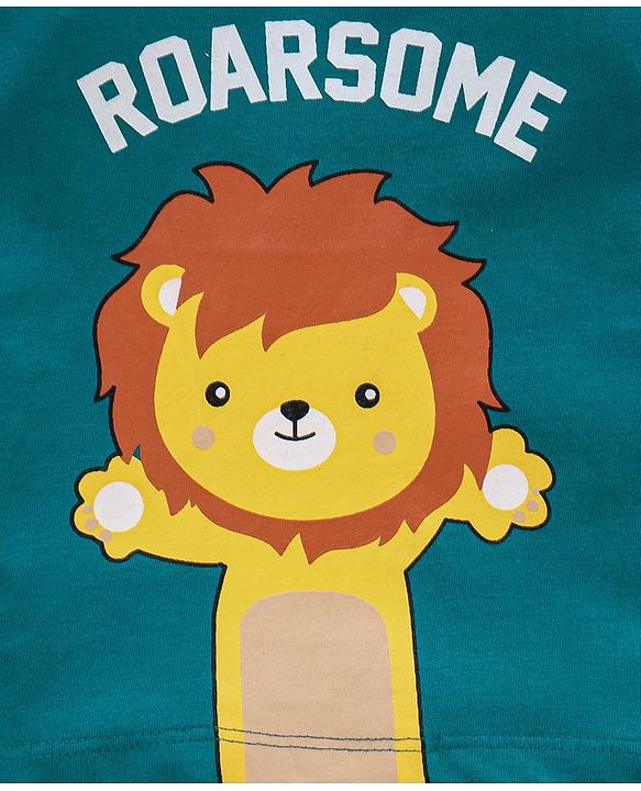 Babyhug 100% Cotton Single Jersey Half Sleeves T-Shirt & Shorts Set Lion Print - Green & Yellow
