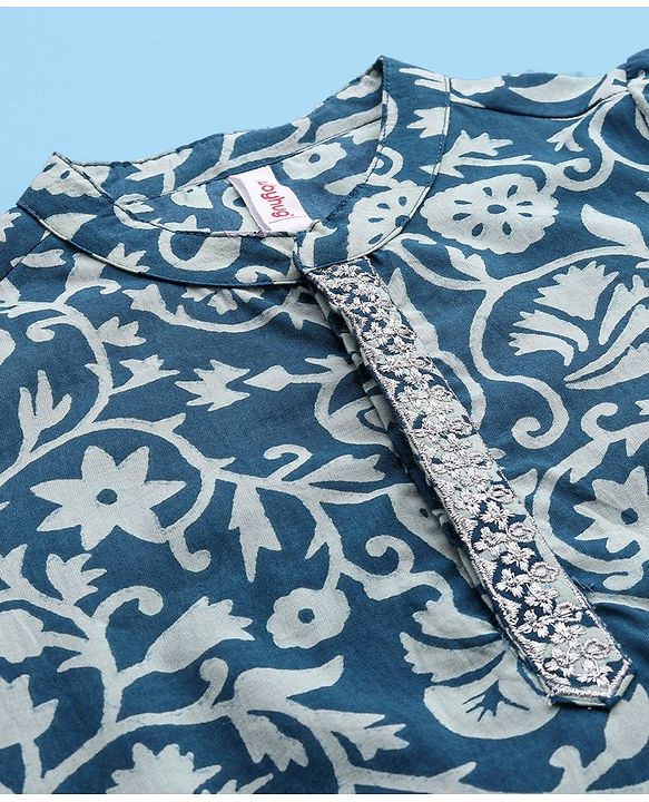 Babyhug 100% Cotton Full Sleeves Floral Printed Kurta & Dhoti - Navy Blue