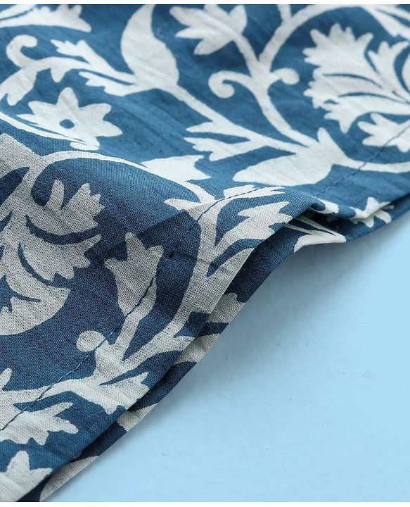 Babyhug 100% Cotton Full Sleeves Floral Printed Kurta & Dhoti - Navy Blue