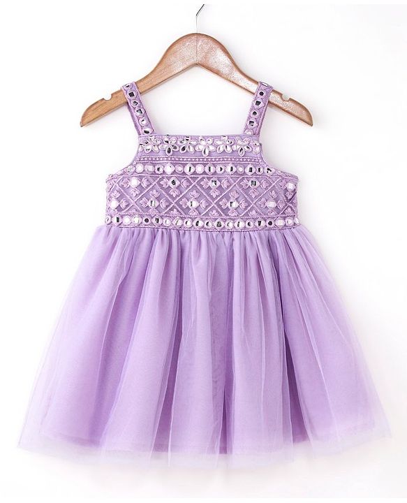 Babyhug Sleeveless Embroidered Ethnic Dress With Mirror Detailing- Lavender