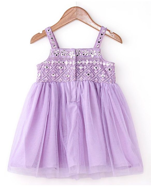 Babyhug Sleeveless Embroidered Ethnic Dress With Mirror Detailing- Lavender