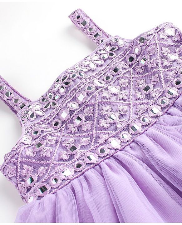 Babyhug Sleeveless Embroidered Ethnic Dress With Mirror Detailing- Lavender