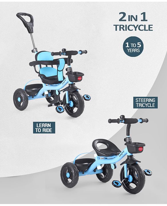 Babyhug Plug & Play Gladiator Tricycle With Parental Push Handle & Cushion Seat - Blue
