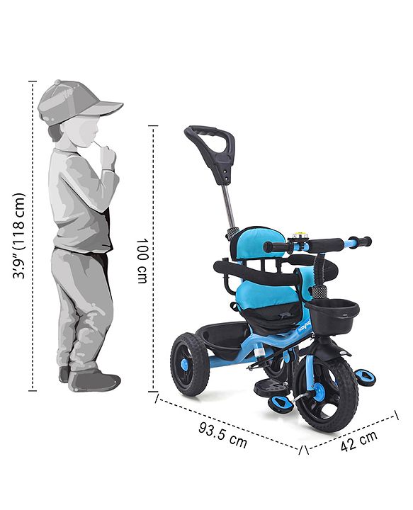Babyhug Plug & Play Gladiator Tricycle With Parental Push Handle & Cushion Seat - Blue