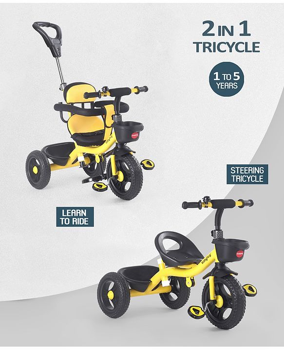 Babyhug Plug & Play Gladiator Tricycle With Parental Push Handle & Cushion Seat - Yellow