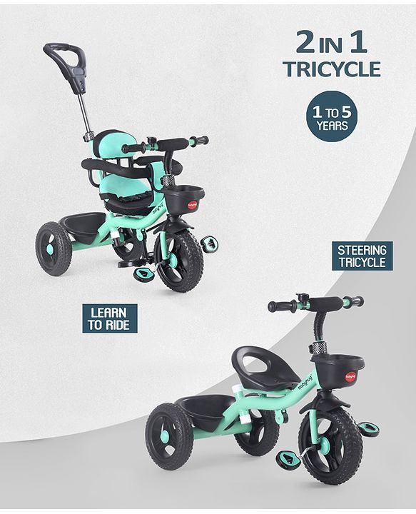 Babyhug Plug & Play Gladiator Tricycle With Parental Push Handle & Cushion Seat - Yellow