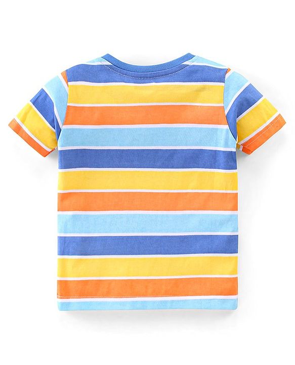 Babyhug Single Jersey Half Sleeves T-Shirt & Denim Dungaree With Text Embroidery - Blue & Orange