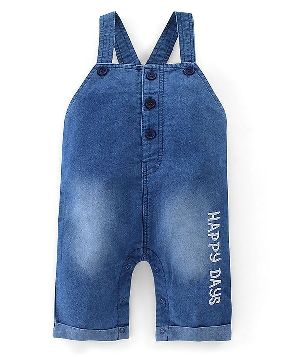 Babyhug Single Jersey Half Sleeves T-Shirt & Denim Dungaree With Text Embroidery - Blue & Orange