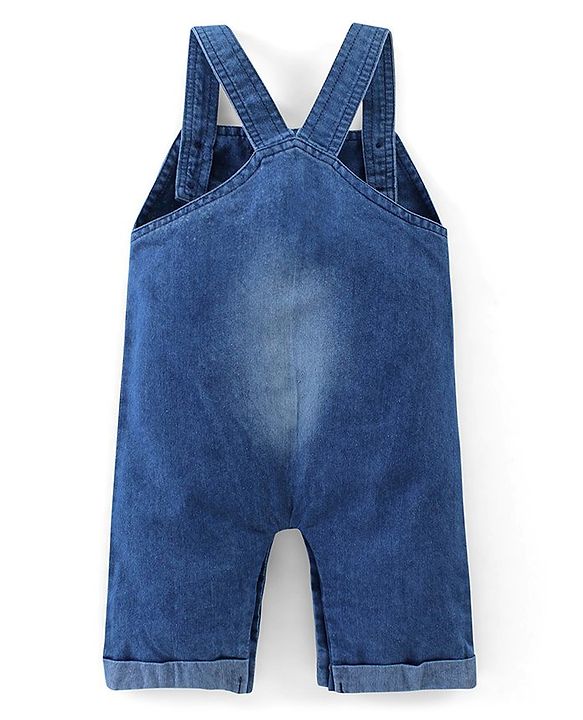 Babyhug Single Jersey Half Sleeves T-Shirt & Denim Dungaree With Text Embroidery - Blue & Orange
