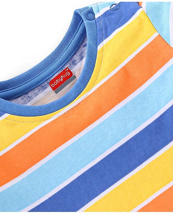 Babyhug Single Jersey Half Sleeves T-Shirt & Denim Dungaree With Text Embroidery - Blue & Orange