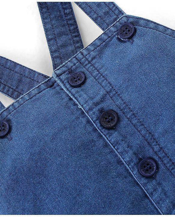 Babyhug Single Jersey Half Sleeves T-Shirt & Denim Dungaree With Text Embroidery - Blue & Orange