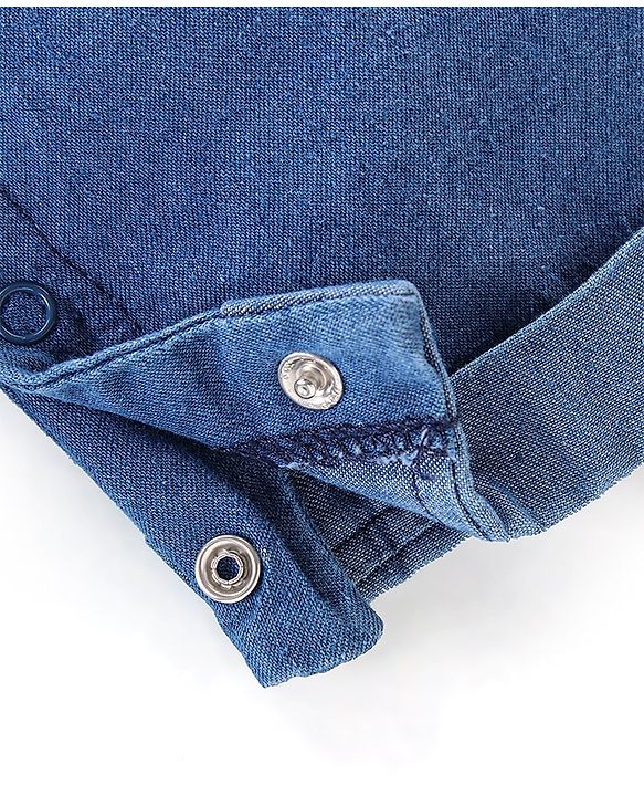 Babyhug Single Jersey Half Sleeves T-Shirt & Denim Dungaree With Text Embroidery - Blue & Orange