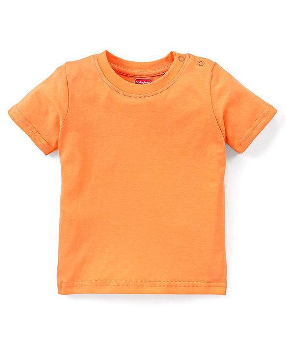 Babyhug 100% Cotton Knit Dungaree and Half Sleeves T-Shirt Set Solid Colour and Fruits Print - Orange & Blue