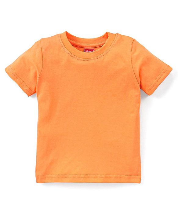 Babyhug 100% Cotton Knit Dungaree and Half Sleeves T-Shirt Set Solid Colour and Fruits Print - Orange & Blue
