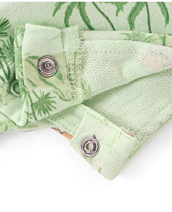 Babyhug Cotton Knit Dungaree and Half Sleeves T-Shirt Set Stripes & Dino Print - Orange & Light Green