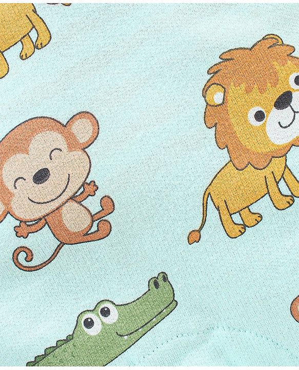 Babyhug 100% Cotton Knit Dungaree and Half Sleeves T-Shirt Set Stripes & Lion Print - Yellow & Light Blue