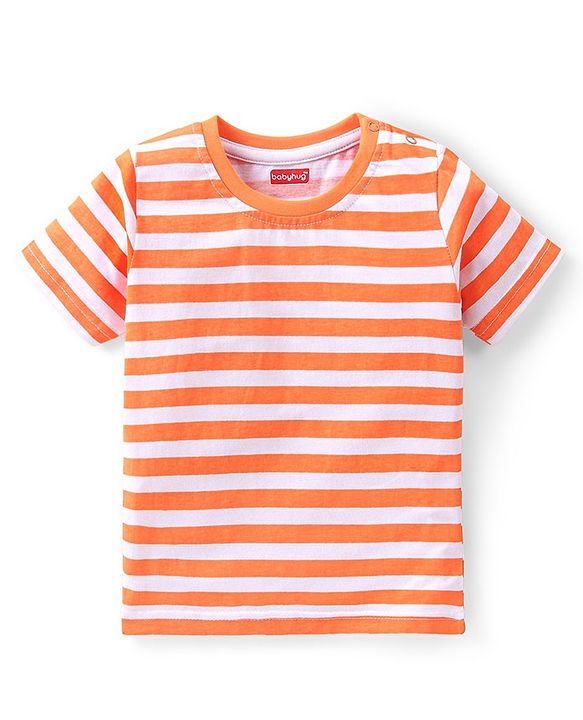 Babyhug 100% Cotton Half Sleeves Striped Inner Tee with Dungaree - Blue & Orange