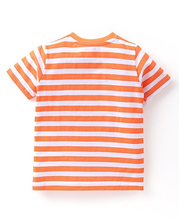 Babyhug 100% Cotton Half Sleeves Striped Inner Tee with Dungaree - Blue & Orange