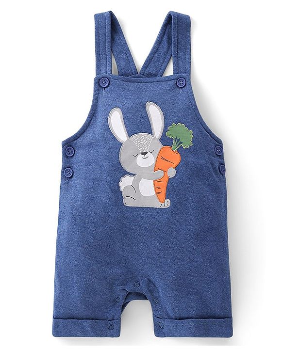 Babyhug 100% Cotton Half Sleeves Striped Inner Tee with Dungaree - Blue & Orange