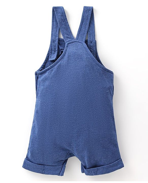 Babyhug 100% Cotton Half Sleeves Striped Inner Tee with Dungaree - Blue & Orange