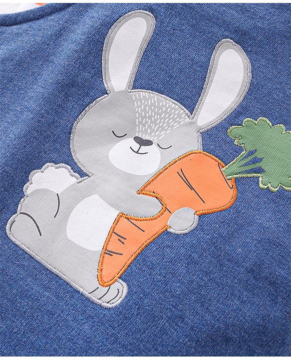 Babyhug 100% Cotton Half Sleeves Striped Inner Tee with Dungaree - Blue & Orange