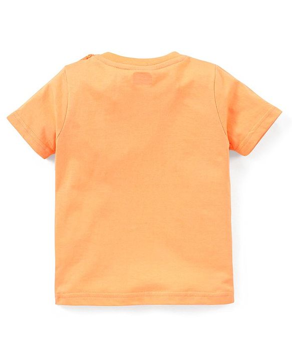 Babyhug 100% Cotton Knit Dungaree and Half Sleeves T-Shirt Set Stripes & Bunny Print - Orange & Purple