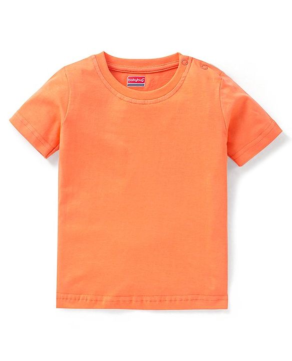 Babyhug 100% Cotton Knit Wild Animals Printed Dungaree with Half Sleeves Solid Colour T-Shirt Set - Orange & Light Blue