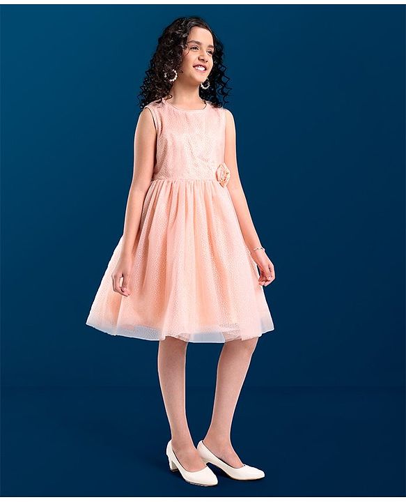 Pine Kids Woven Sleeveless Party Dress Bow Applique - Pink