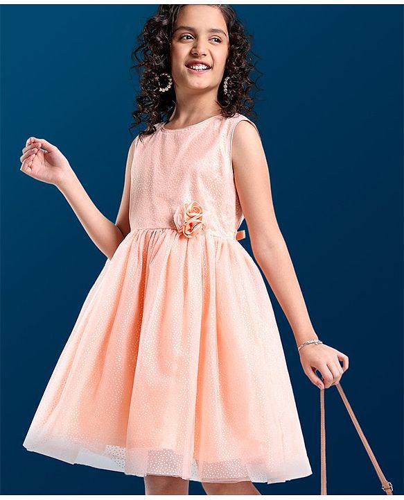 Pine Kids Woven Sleeveless Party Dress Bow Applique - Pink