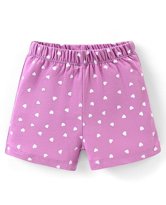 Babyhug Cotton Knit Half Sleeves Night Suit Giraffe Print - Lavender