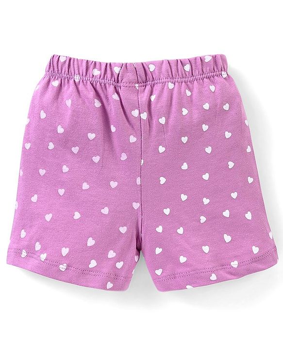Babyhug Cotton Knit Half Sleeves Night Suit Giraffe Print - Lavender