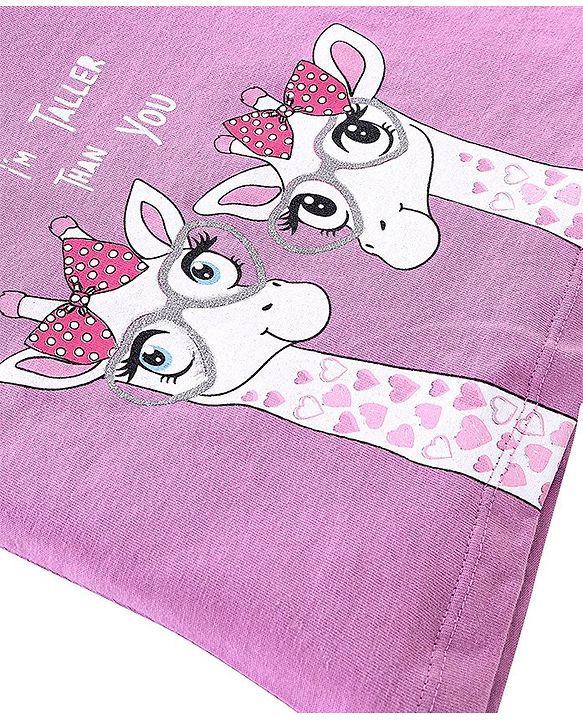 Babyhug Cotton Knit Half Sleeves Night Suit Giraffe Print - Lavender