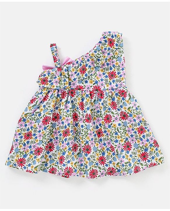 Babyhug 100% Viscose Sleeveless Floral Print Frock - White