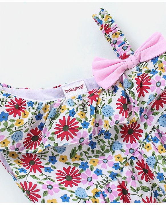 Babyhug 100% Viscose Sleeveless Floral Print Frock - White