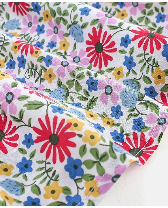 Babyhug 100% Viscose Sleeveless Floral Print Frock - White