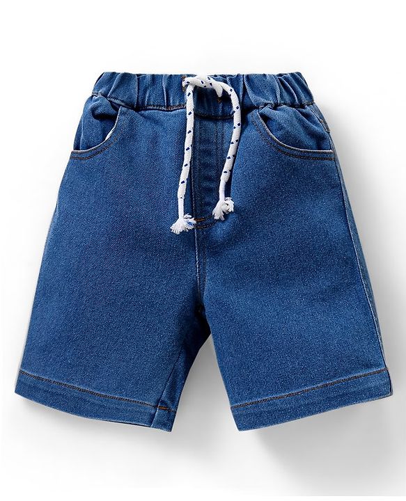 Babyhug Cotton Woven Half Sleeves Shirt & Denim Shorts Set Leaves Print - White & Blue