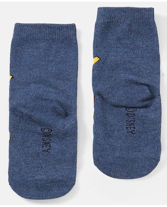 Cutewalk By Babyhug Anti Bacterial Ankle Length Non Terry Socks Mickey Mouse Design Pack of 3 - Navy Blue
