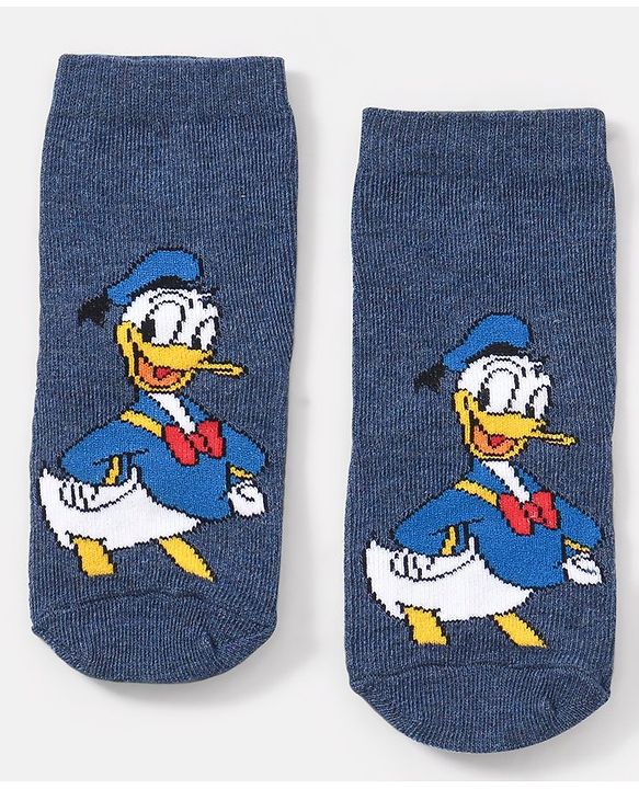 Cutewalk By Babyhug Anti Bacterial Ankle Length Non Terry Socks Mickey Mouse Design Pack of 3 - Navy Blue