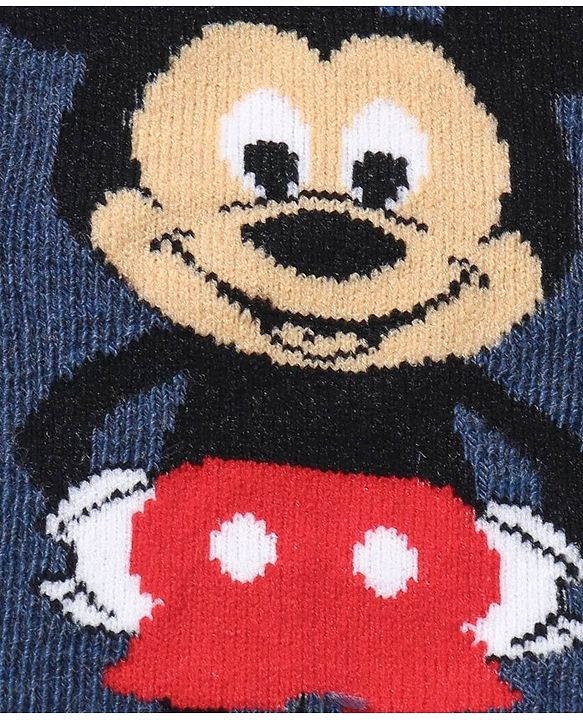 Cutewalk By Babyhug Anti Bacterial Ankle Length Non Terry Socks Mickey Mouse Design Pack of 3 - Navy Blue